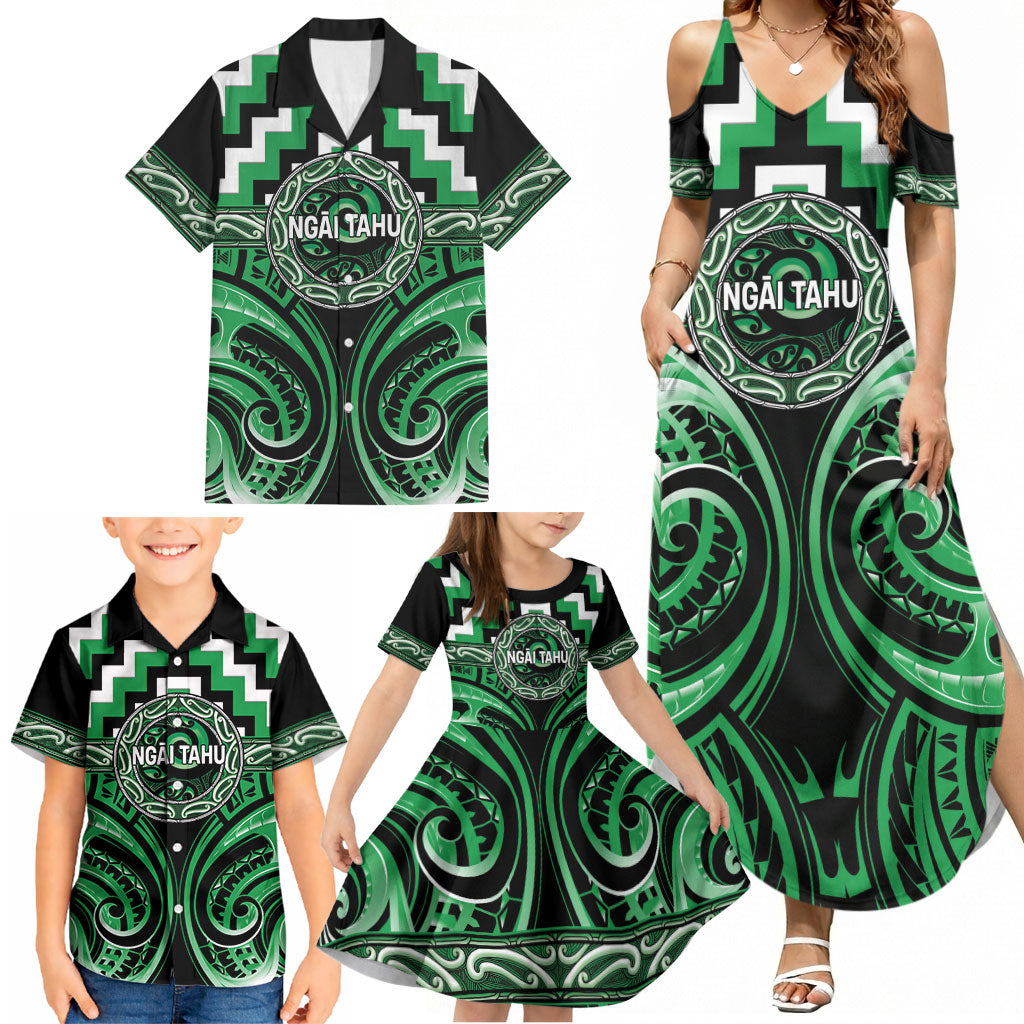 Aotearoa Ngai Tahu Personalised Family Matching Summer Maxi Dress and Hawaiian Shirt Maori Iwi Poutama Puhoro Tattoo LT14 - Polynesian Pride