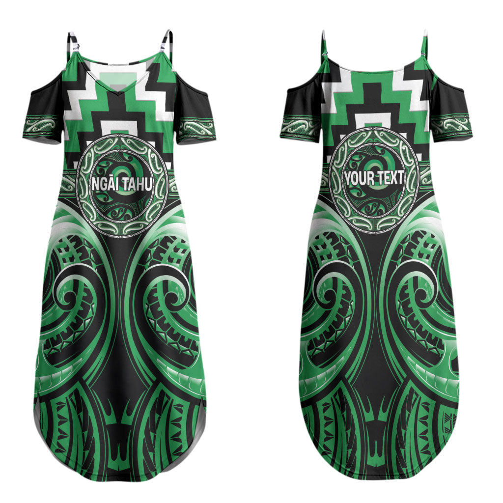 Aotearoa Ngai Tahu Personalised Family Matching Summer Maxi Dress and Hawaiian Shirt Maori Iwi Poutama Puhoro Tattoo LT14 Mom's Dress Green - Polynesian Pride