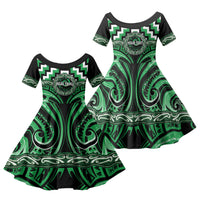 Aotearoa Ngai Tahu Personalised Family Matching Tank Maxi Dress and Hawaiian Shirt Maori Iwi Poutama Puhoro Tattoo LT14 Daughter's Dress Green - Polynesian Pride