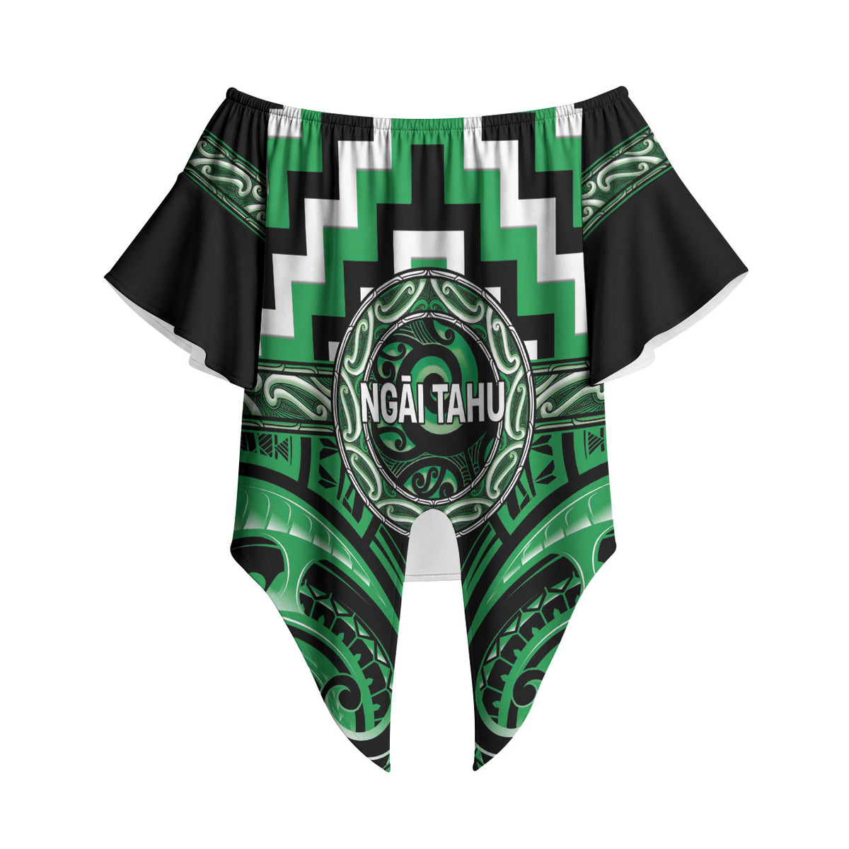 Aotearoa Ngai Tahu Personalised Off Shoulder Wrap Waist Top Maori Iwi Poutama Puhoro Tattoo LT14 Green - Polynesian Pride