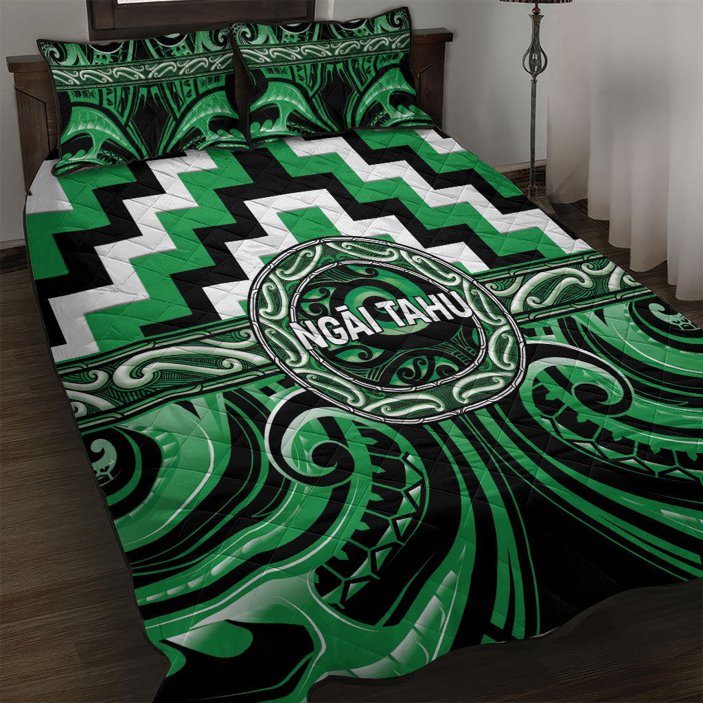 Aotearoa Ngai Tahu Quilt Bed Set Maori Iwi Poutama Puhoro Tattoo LT14 Green - Polynesian Pride