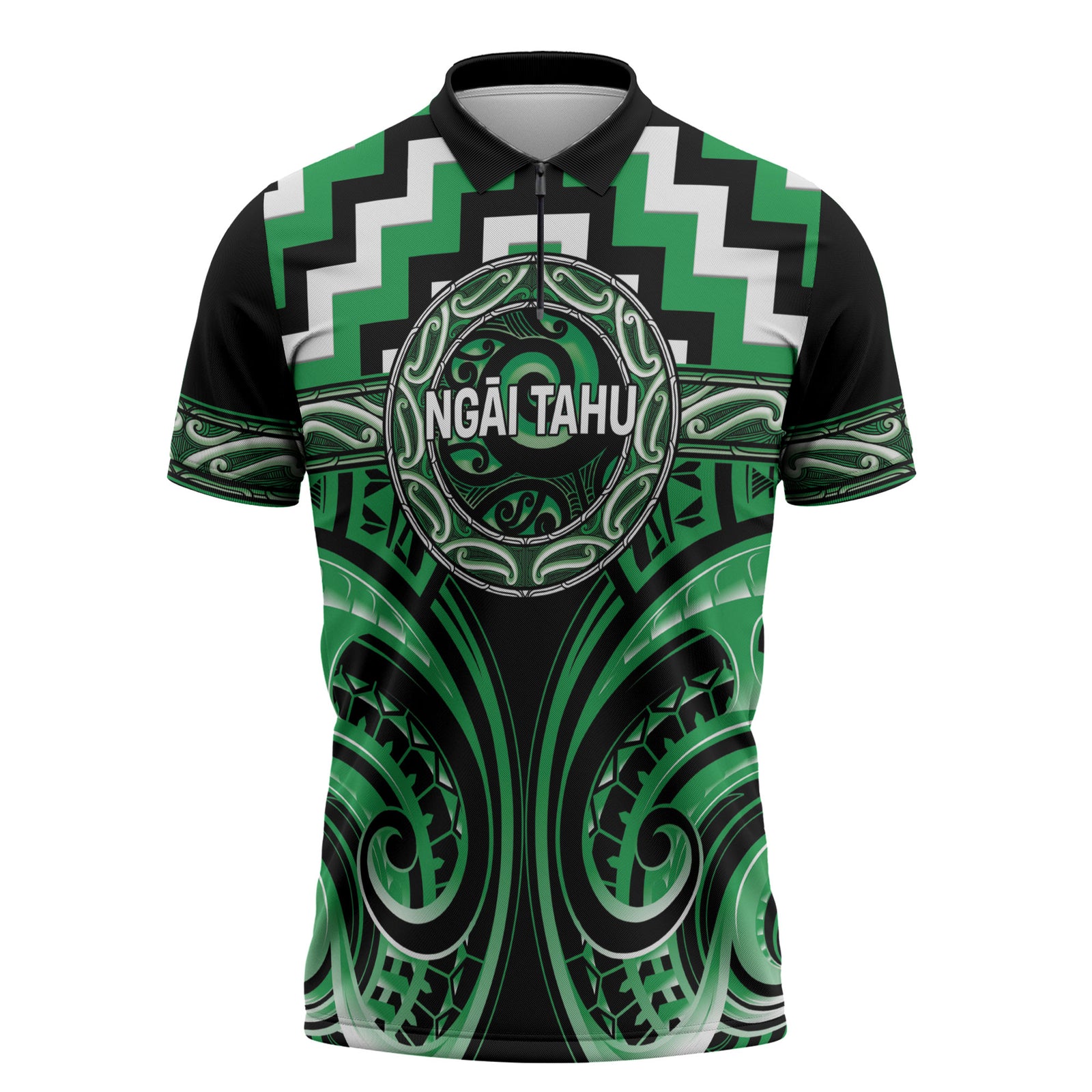 Aotearoa Ngai Tahu Personalised Zipper Polo Shirt Maori Iwi Poutama Puhoro Tattoo