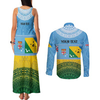 Personalised Malampa Fiji Day Couples Matching Tank Maxi Dress and Long Sleeve Button Shirt 10 October Fijian Tapa Flag Style