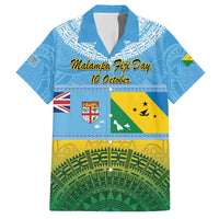 Personalised Malampa Fiji Day Family Matching Short Sleeve Bodycon Dress and Hawaiian Shirt 10 October Fijian Tapa Flag Style LT14 Dad's Shirt - Short Sleeve Blue - Polynesian Pride