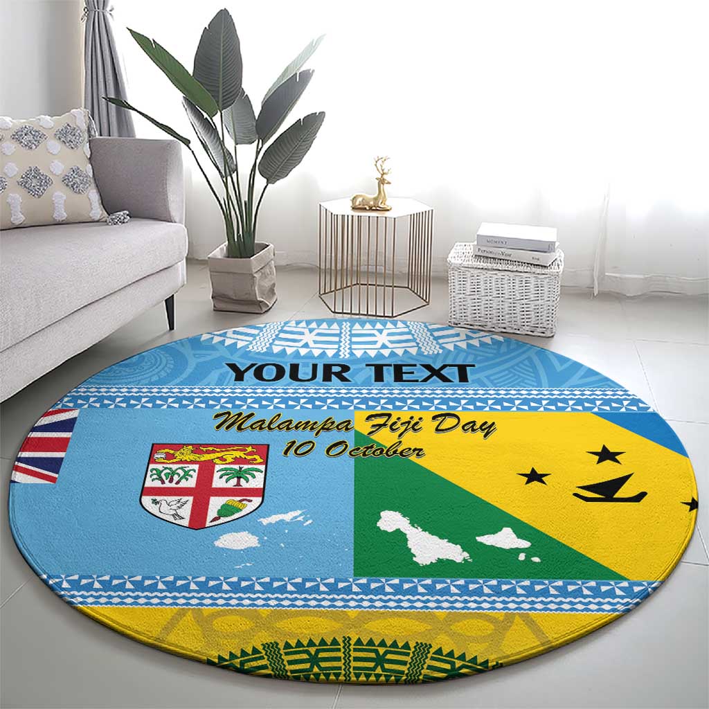 Personalised Malampa Fiji Day Round Carpet 10 October Fijian Tapa Flag Style