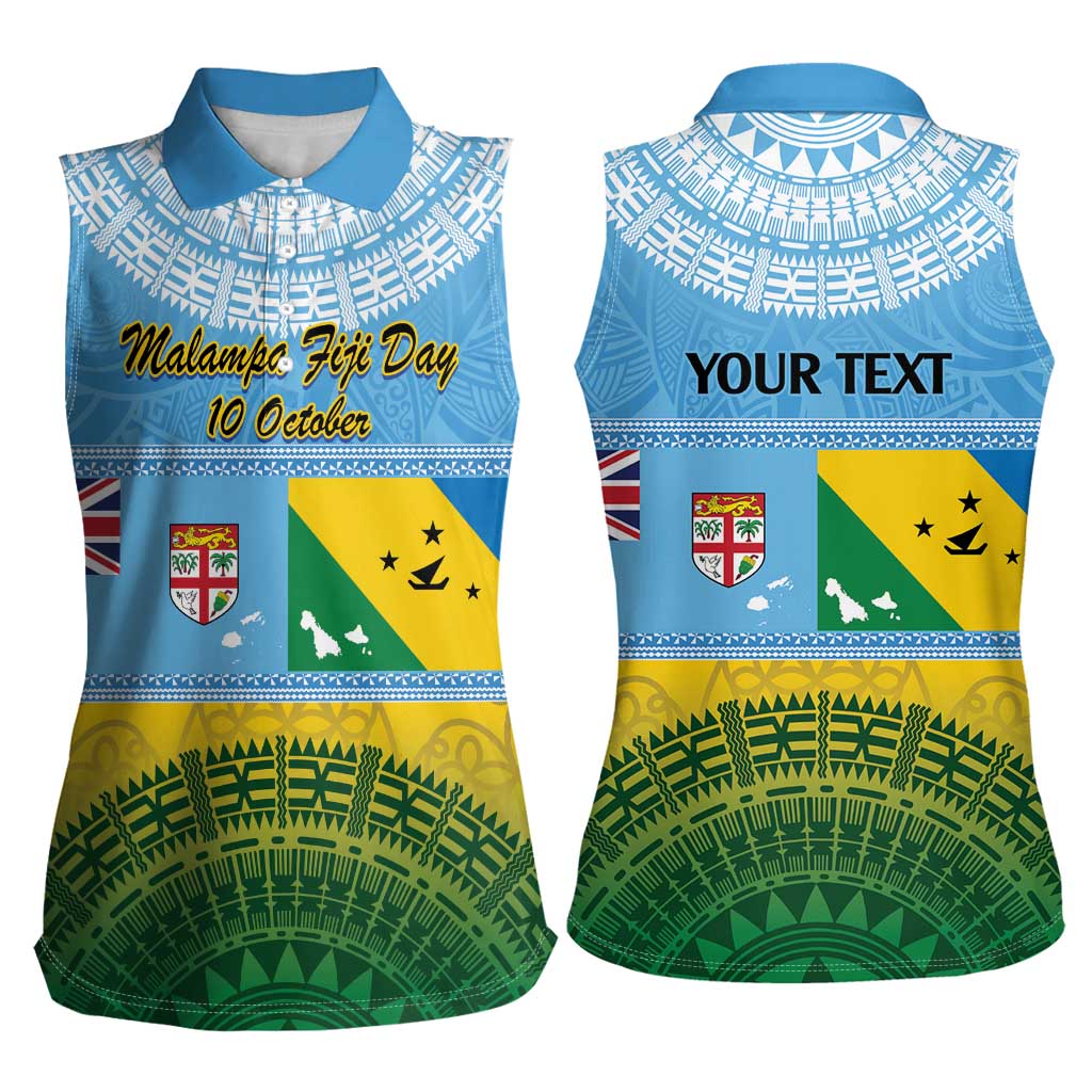 Personalised Malampa Fiji Day Women Sleeveless Polo Shirt 10 October Fijian Tapa Flag Style