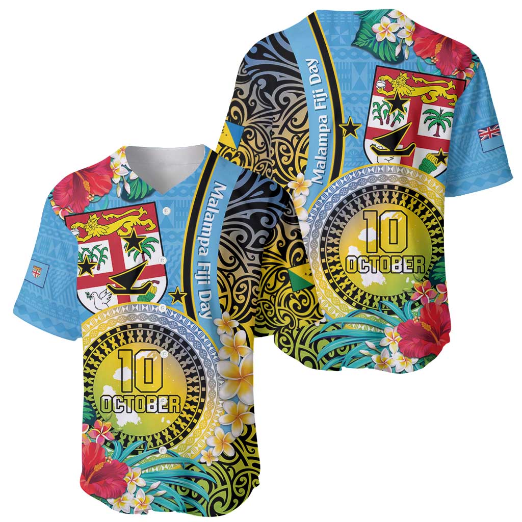 Vanuatu Malampa Fiji Day Baseball Jersey Happy 10 October With Maps Tropical Flowers LT14 - Polynesian Pride