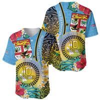Vanuatu Malampa Fiji Day Baseball Jersey Happy 10 October With Maps Tropical Flowers LT14 - Polynesian Pride