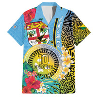 Vanuatu Malampa Fiji Day Family Matching Tank Maxi Dress and Hawaiian Shirt Happy 10 October With Maps Tropical Flowers LT14 Dad's Shirt - Short Sleeve Blue - Polynesian Pride