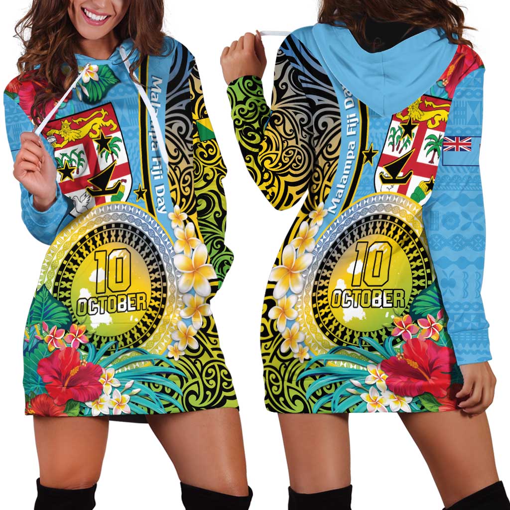 Vanuatu Malampa Fiji Day Hoodie Dress Happy 10 October With Maps Tropical Flowers