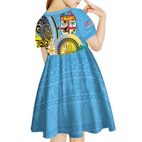 Vanuatu Malampa Fiji Day Kid Short Sleeve Dress Happy 10 October With Maps Tropical Flowers