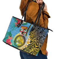 Vanuatu Malampa Fiji Day Leather Tote Bag Happy 10 October With Maps Tropical Flowers