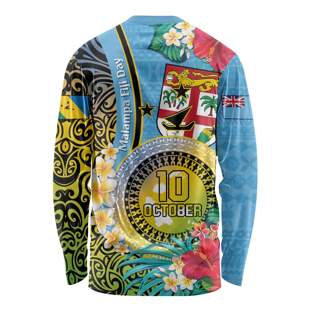Vanuatu Malampa Fiji Day Long Sleeve Shirt Happy 10 October With Maps Tropical Flowers