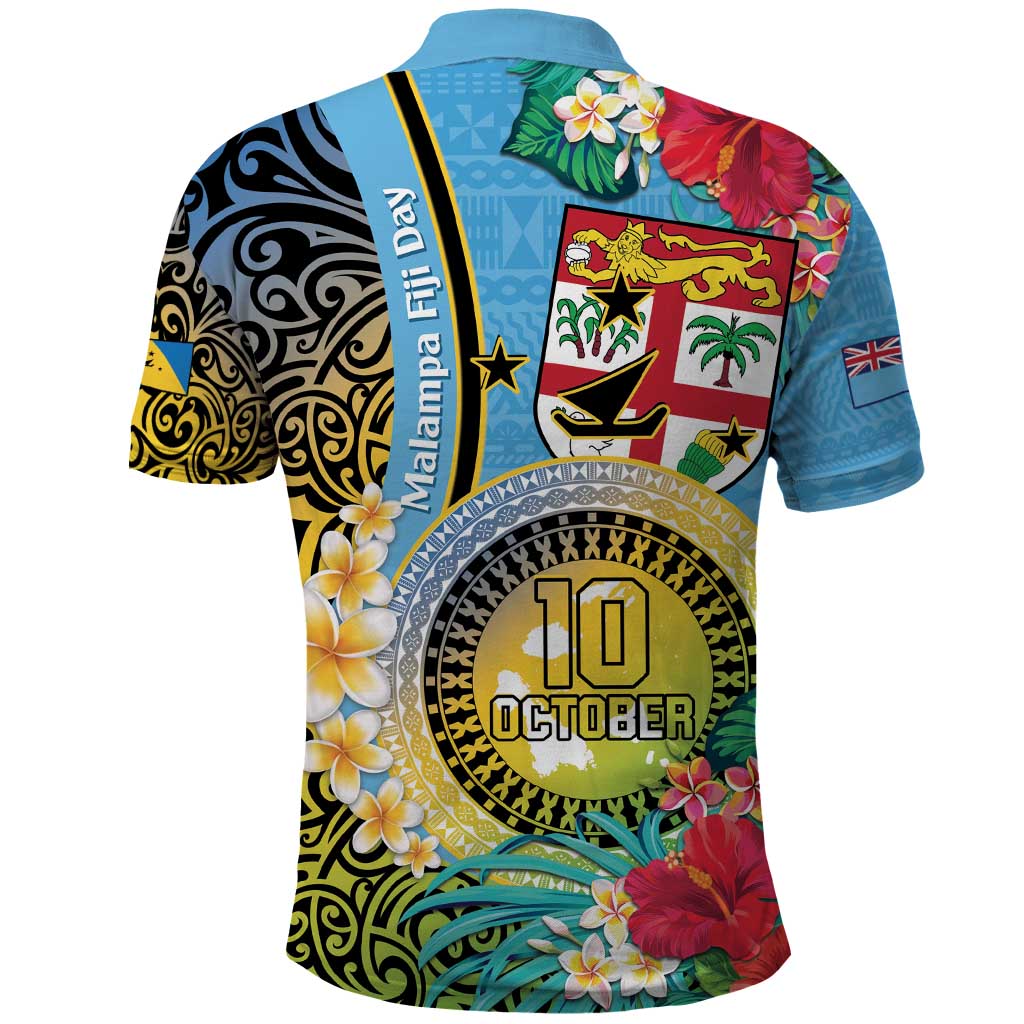 Vanuatu Malampa Fiji Day Polo Shirt Happy 10 October With Maps Tropical Flowers