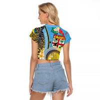 Vanuatu Malampa Fiji Day Raglan Cropped T Shirt Happy 10 October With Maps Tropical Flowers