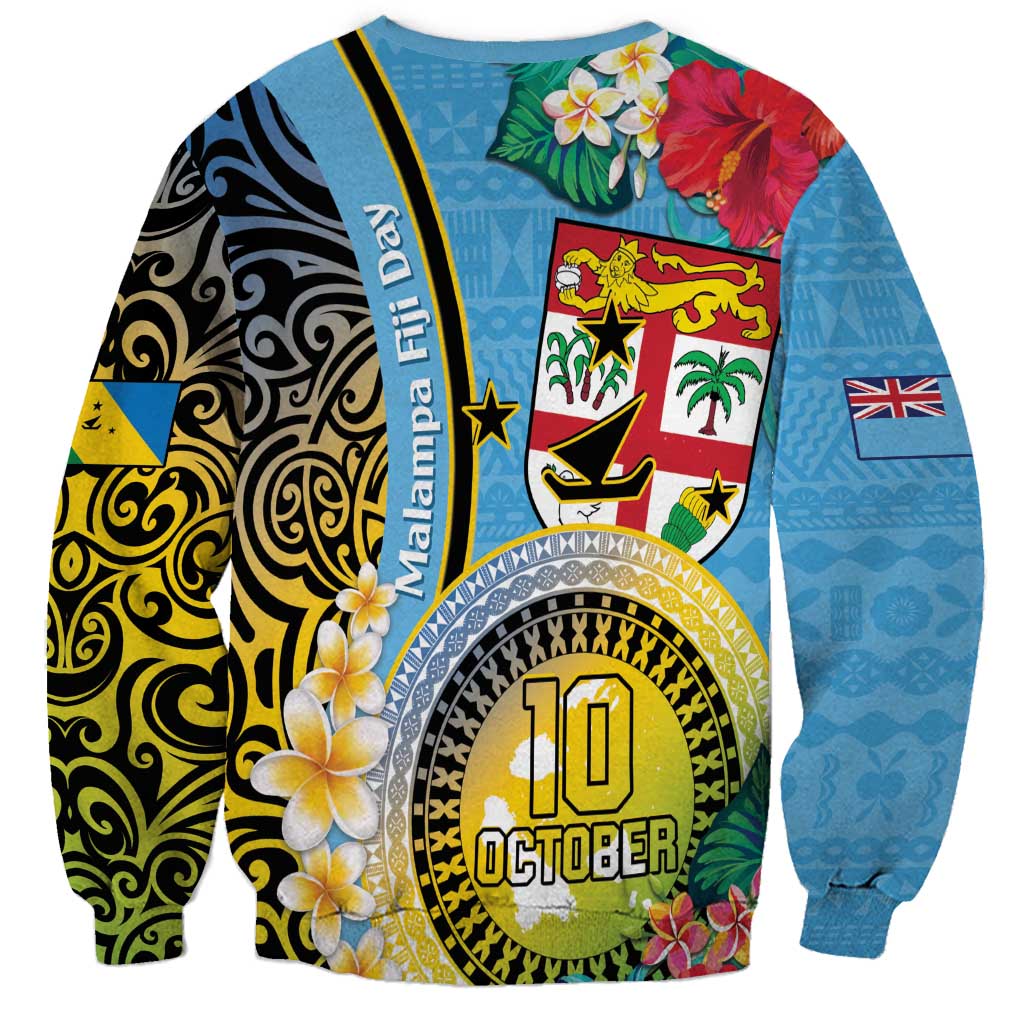 Vanuatu Malampa Fiji Day Sweatshirt Happy 10 October With Maps Tropical Flowers LT14 - Polynesian Pride