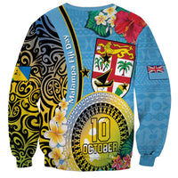 Vanuatu Malampa Fiji Day Sweatshirt Happy 10 October With Maps Tropical Flowers LT14 - Polynesian Pride