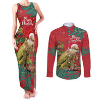 Personalised New Zealand Kakapo Christmas Couples Matching Tank Maxi Dress and Long Sleeve Button Shirt Meri Kirihimete Silver Fern Mix Pohutukawa