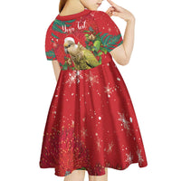 Personalised New Zealand Kakapo Christmas Kid Short Sleeve Dress Meri Kirihimete Silver Fern Mix Pohutukawa