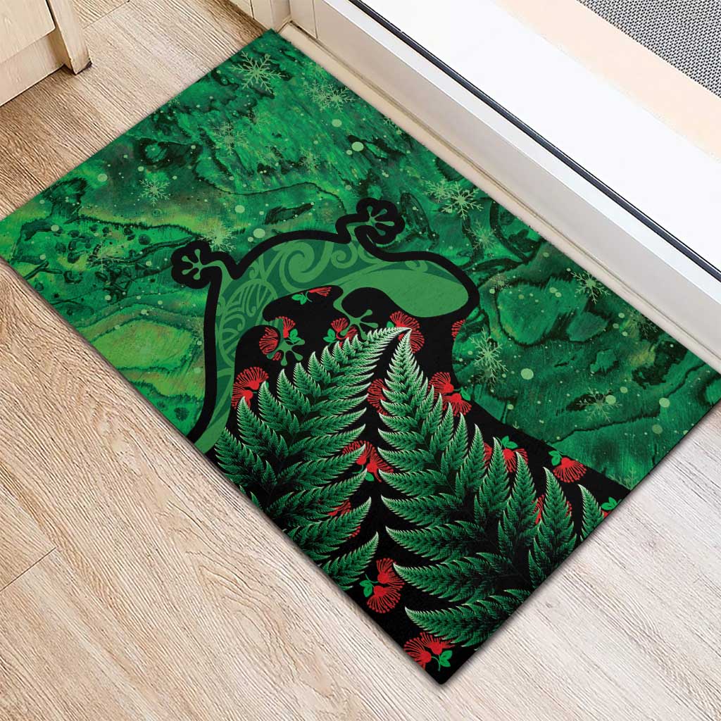 New Zealand Gecko Christmas Rubber Doormat Meri Kirihimete Paua Shell Mix Pohutukawa