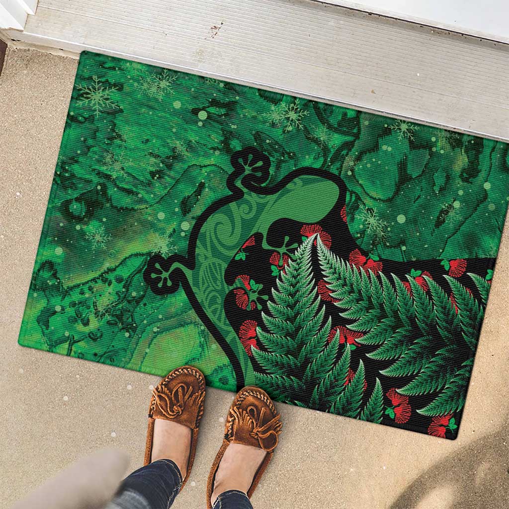 New Zealand Gecko Christmas Rubber Doormat Meri Kirihimete Paua Shell Mix Pohutukawa