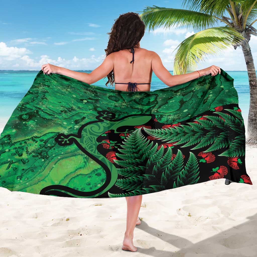 New Zealand Gecko Christmas Sarong Meri Kirihimete Paua Shell Mix Pohutukawa