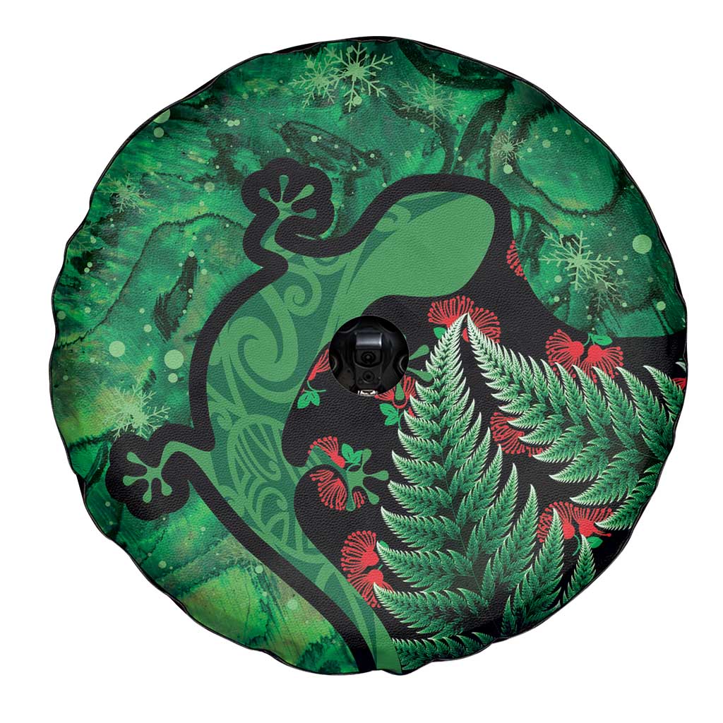 New Zealand Gecko Christmas Spare Tire Cover Meri Kirihimete Paua Shell Mix Pohutukawa