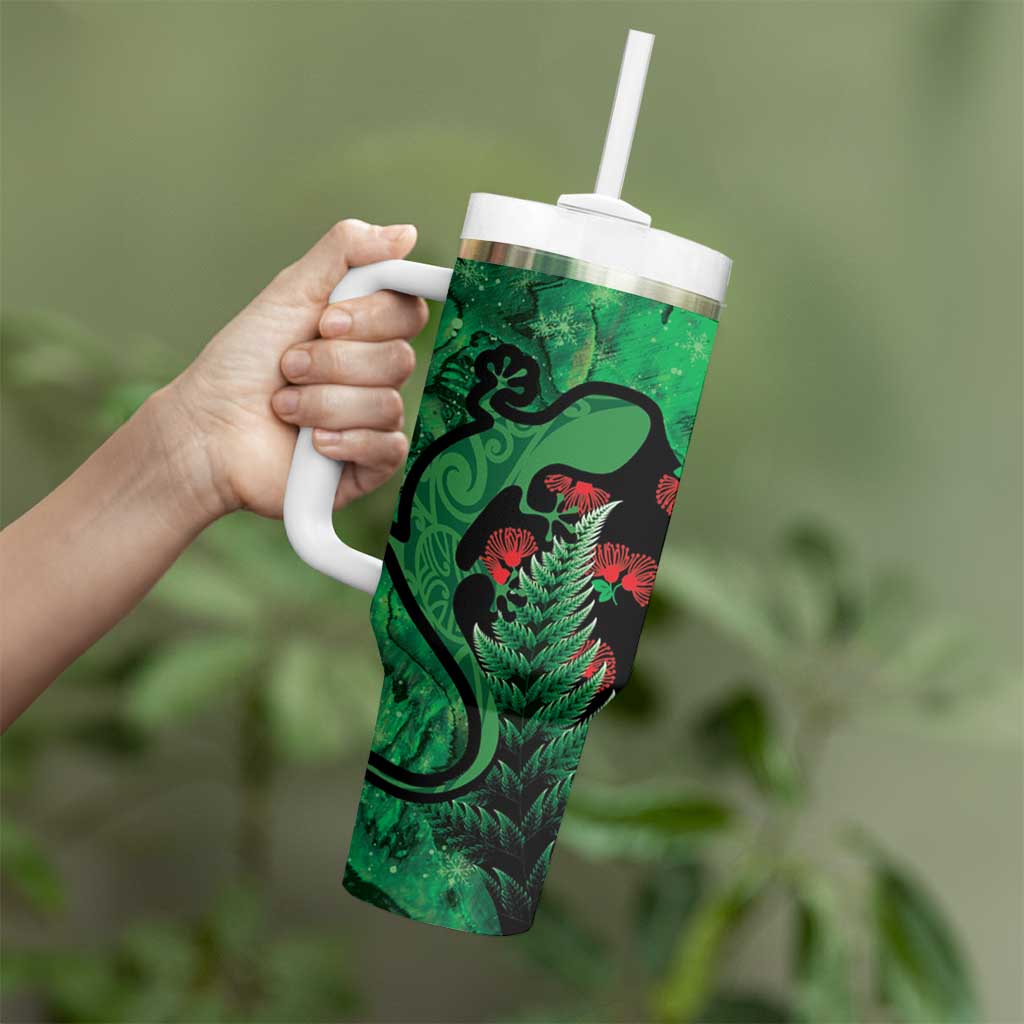 New Zealand Gecko Christmas Tumbler With Handle Meri Kirihimete Paua Shell Mix Pohutukawa