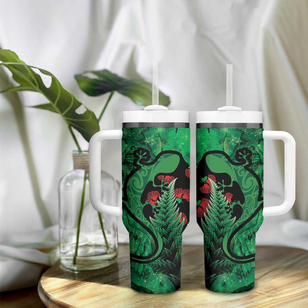 New Zealand Gecko Christmas Tumbler With Handle Meri Kirihimete Paua Shell Mix Pohutukawa