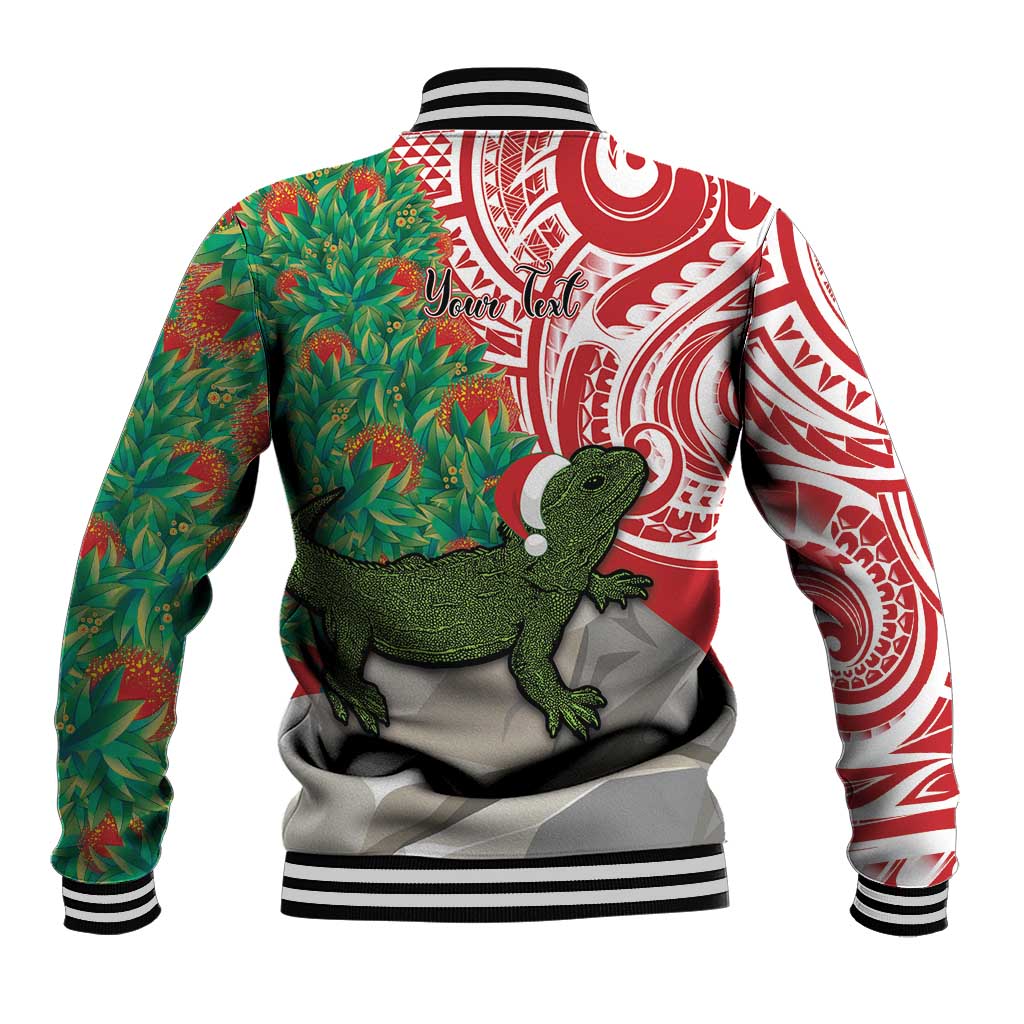Personalised New Zealand Tuatara Christmas Baseball Jacket Meri Kirihimete Aotearoa Maori Mix Pohutukawa