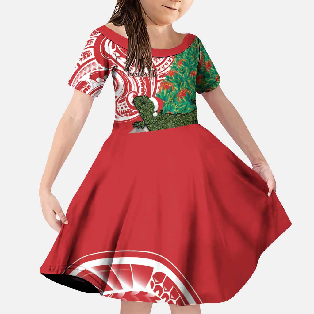 Personalised New Zealand Tuatara Christmas Family Matching Mermaid Dress and Hawaiian Shirt Meri Kirihimete Aotearoa Maori Mix Pohutukawa