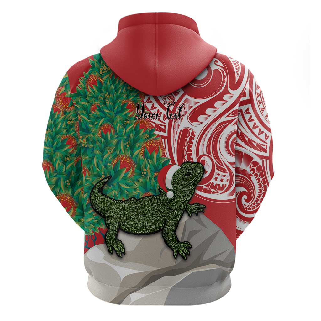 Personalised New Zealand Tuatara Christmas Hoodie Meri Kirihimete Aotearoa Maori Mix Pohutukawa