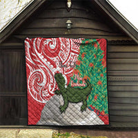 Personalised New Zealand Tuatara Christmas Quilt Meri Kirihimete Aotearoa Maori Mix Pohutukawa