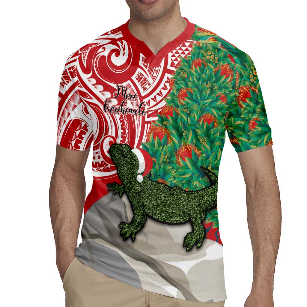 Personalised New Zealand Tuatara Christmas Rugby Jersey Meri Kirihimete Aotearoa Maori Mix Pohutukawa