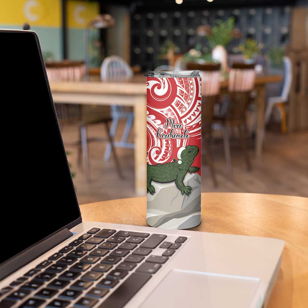 Personalised New Zealand Tuatara Christmas Skinny Tumbler Meri Kirihimete Aotearoa Maori Mix Pohutukawa
