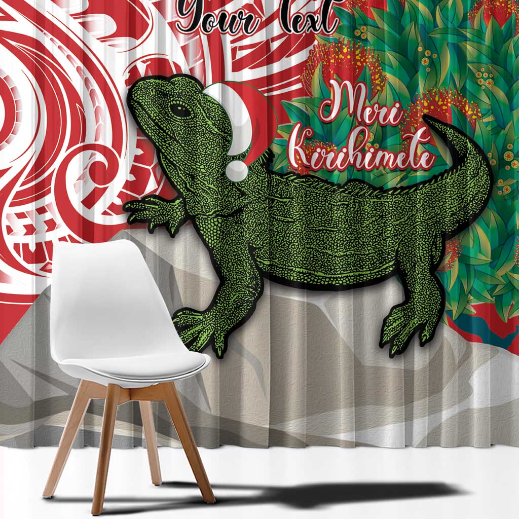 Personalised New Zealand Tuatara Christmas Window Curtain Meri Kirihimete Aotearoa Maori Mix Pohutukawa