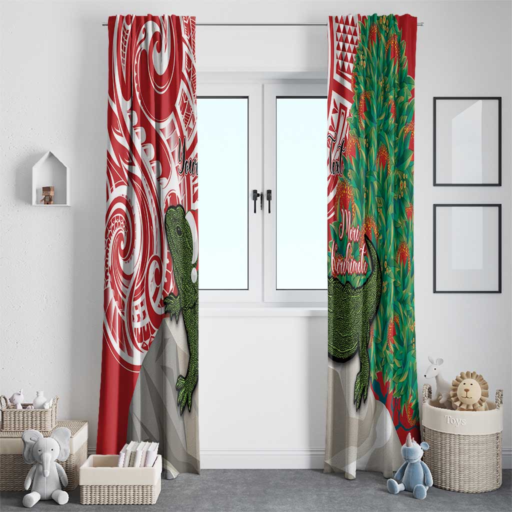 Personalised New Zealand Tuatara Christmas Window Curtain Meri Kirihimete Aotearoa Maori Mix Pohutukawa