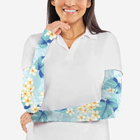 Pastel Cyan Tropical Hawaii Arm Sleeves Seamless Monstera Plumeria Hawaiian Pattern - Polynesian Pride