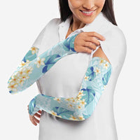 Pastel Cyan Tropical Hawaii Arm Sleeves Seamless Monstera Plumeria Hawaiian Pattern - Polynesian Pride