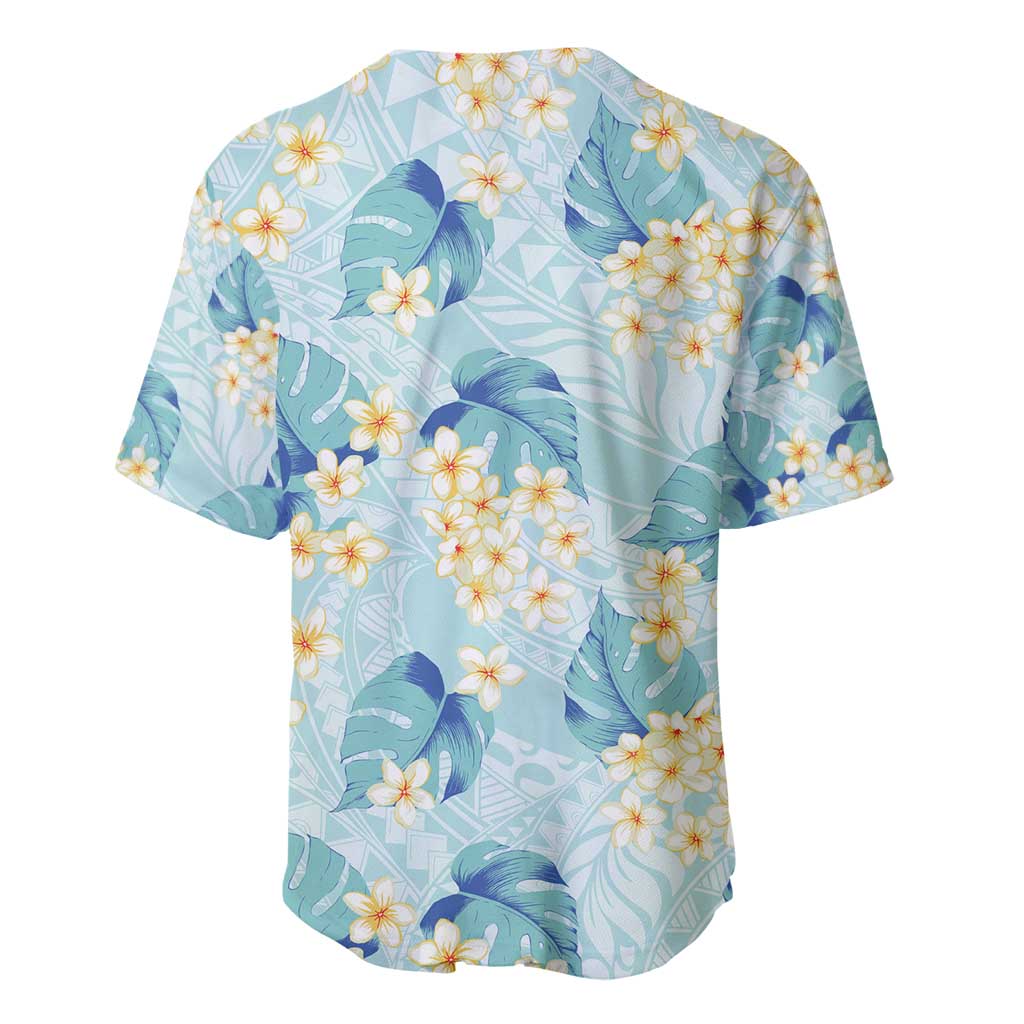 Pastel Cyan Tropical Hawaii Baseball Jersey Seamless Monstera Plumeria Hawaiian Pattern - Polynesian Pride