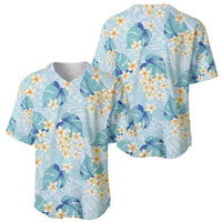 Pastel Cyan Tropical Hawaii Baseball Jersey Seamless Monstera Plumeria Hawaiian Pattern - Polynesian Pride