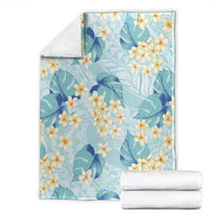 Pastel Cyan Tropical Hawaii Blanket Seamless Monstera Plumeria Hawaiian Pattern - Polynesian Pride