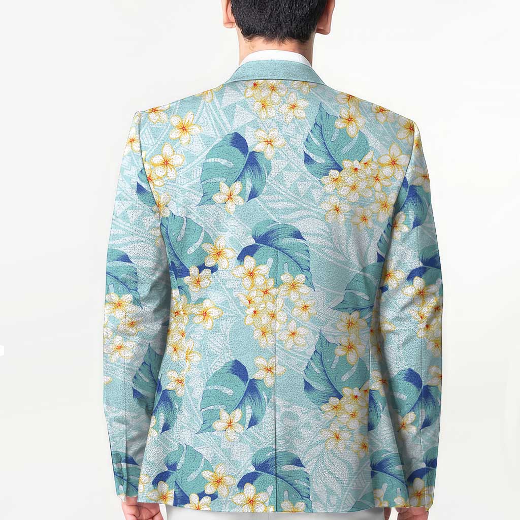 Pastel Cyan Tropical Hawaii Blazer Seamless Monstera Plumeria Hawaiian Pattern - Polynesian Pride