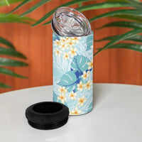 Pastel Cyan Tropical Hawaii 4 in 1 Can Cooler Tumbler Seamless Monstera Plumeria Hawaiian Pattern - Polynesian Pride