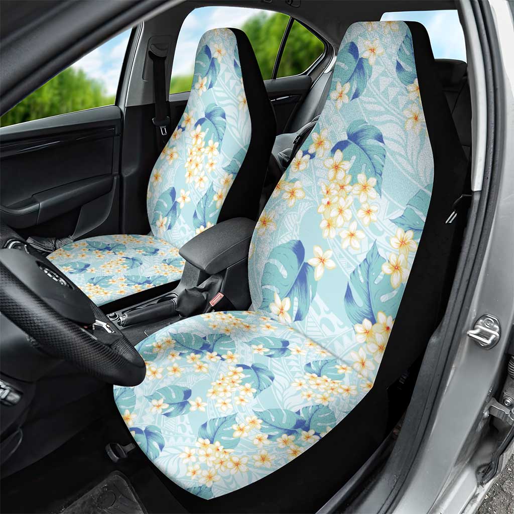 Pastel Cyan Tropical Hawaii Car Seat Cover Seamless Monstera Plumeria Hawaiian Pattern - Polynesian Pride