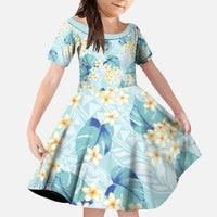 Pastel Cyan Tropical Hawaii Family Matching Long Sleeve Bodycon Dress and Hawaiian Shirt Seamless Monstera Plumeria Hawaiian Pattern - Polynesian Pride