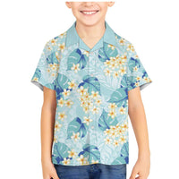 Pastel Cyan Tropical Hawaii Family Matching Mermaid Dress and Hawaiian Shirt Seamless Monstera Plumeria Hawaiian Pattern - Polynesian Pride