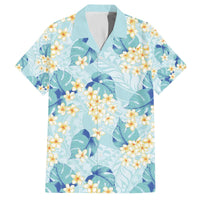Pastel Cyan Tropical Hawaii Family Matching Off The Shoulder Long Sleeve Dress and Hawaiian Shirt Seamless Monstera Plumeria Hawaiian Pattern - Polynesian Pride