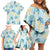 Pastel Cyan Tropical Hawaii Family Matching Off Shoulder Short Dress and Hawaiian Shirt Seamless Monstera Plumeria Hawaiian Pattern - Polynesian Pride