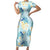 Pastel Cyan Tropical Hawaii Family Matching Short Sleeve Bodycon Dress and Hawaiian Shirt Seamless Monstera Plumeria Hawaiian Pattern - Polynesian Pride